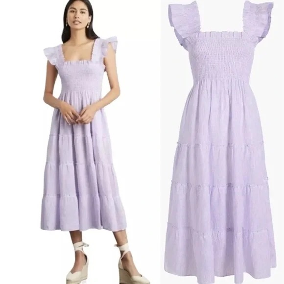 Hill House Dresses & Skirts - Hill House Home 100% Linen Ellie Nap Dress Large Purple White Stripes